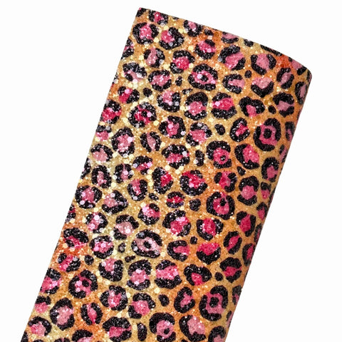 NEW! Cheetah Chunky Glitter Fabric w/ Felt Backing