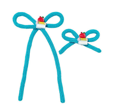 (PREORDER) Choose Size-PRE-TIED Bow Soft Crochet Ribbon-Blue School