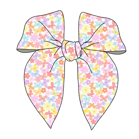 (PREORDER) PRE-TIED SURGED EDGE BOW-Butterflies and Blooms