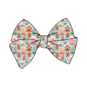 PRE-TIED BOW-"3D Embroidered" Pastel Gingerbread Land