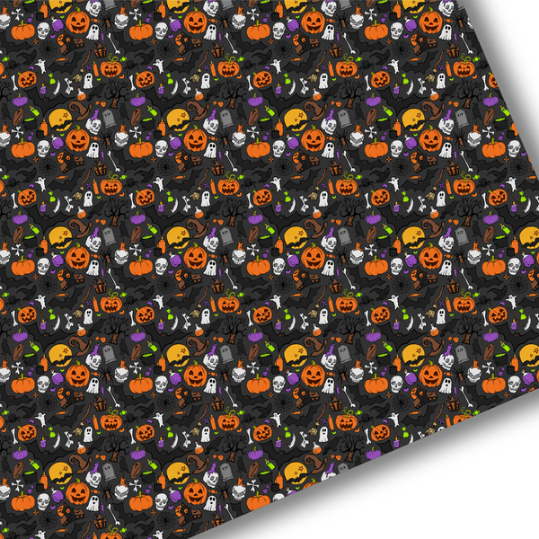 Black Haunted Halloween Premium Faux Leather