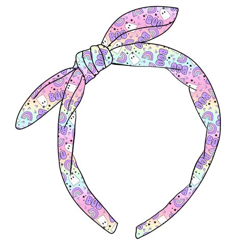 KNOTTED BOW HEADBAND-Pastel Rainbow Boo