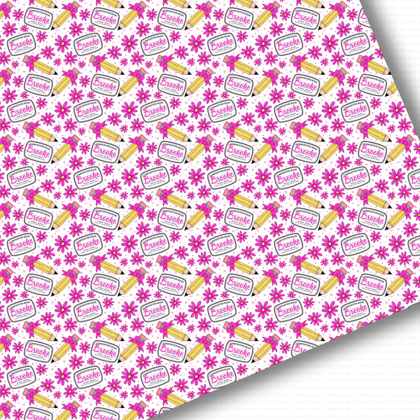 **CUSTOM NAME** WHITE/PINK FLORAL Composition Notebook Premium Faux Leather