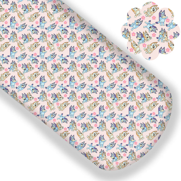 Pink Floral Pups Premium Faux Leather
