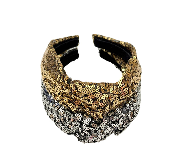 TOP KNOT HEADBAND-SEQUIN SILVER and BLACK New Year's Sparkle