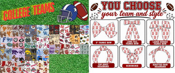 (PREORDER HAIR ACCESSORIES-STYLE 1C) COLLEGE Football Bow Teams-You Choose Team and Style