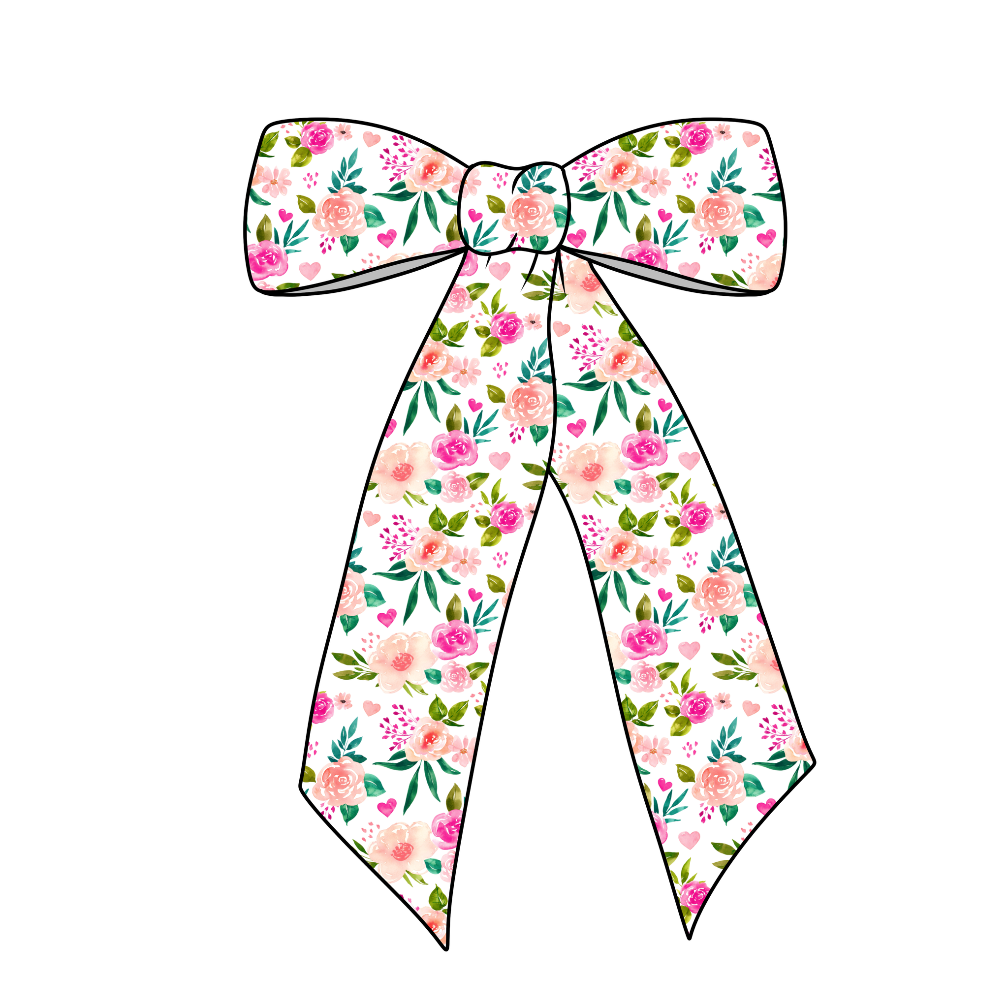 (PREORDER) PRE-TIED LONG TAILS BOW-Heart Floral