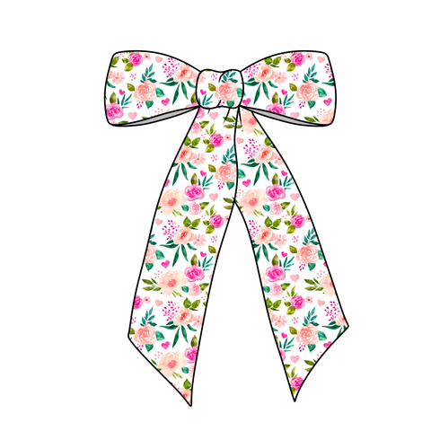 (PREORDER) PRE-TIED LONG TAILS BOW-Heart Floral