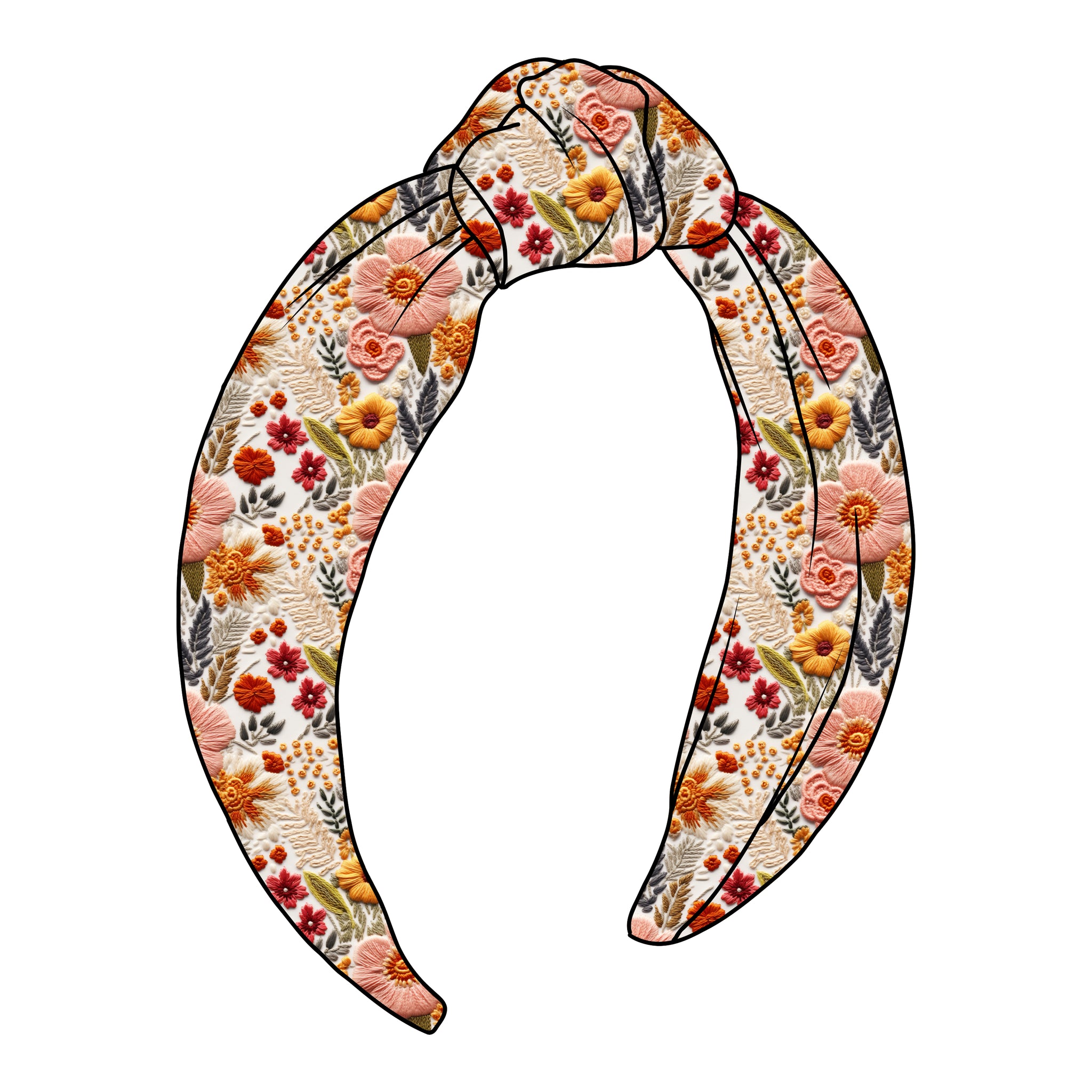 TOP KNOT HEADBAND-"Embroidered" Fall Floral