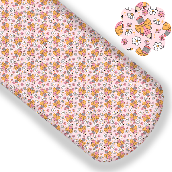 **READY TO SHIP!** Floral Pencil Bows (PINK) Premium Faux Leather