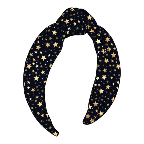 **PREORDER** TOP KNOT HEADBAND-Black and Gold Stars