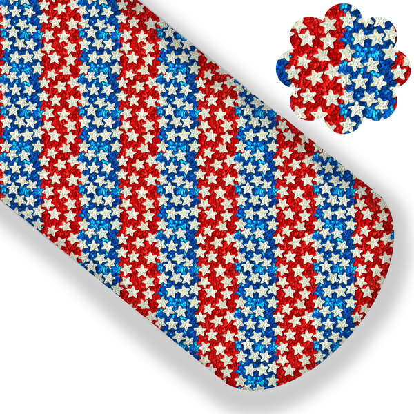 **READY TO SHIP!** Chunky "Glitter" Red, White and Blue Stars Premium Faux Leather