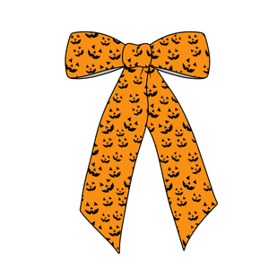 (PREORDER) PRE-TIED LONG TAILS BOW-Jack O' Lantern