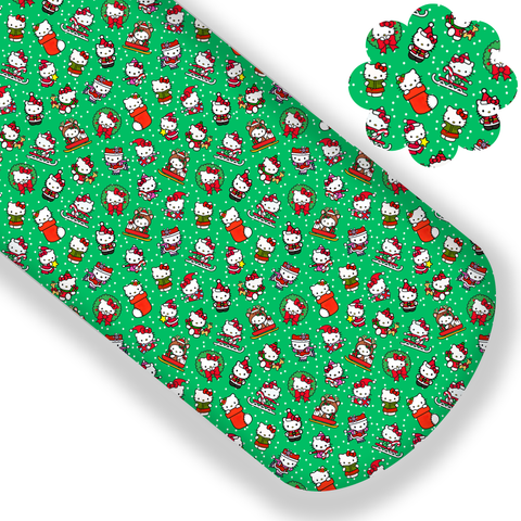 **READY TO SHIP!** Hello Christmas Kitty (GREEN) Premium Faux Leather