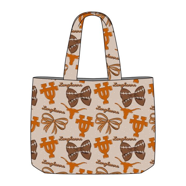 (PREORDER TOTE BAGS-STYLE TC) COLLEGE Football Bow Teams-You Choose Team and Style