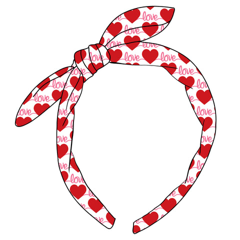 (PREORDER) KNOTTED BOW HEADBAND-Love Hearts