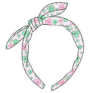 KNOTTED BOW HEADBAND-Pretty In Pink Shamrocks