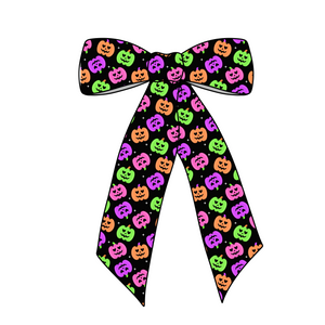 (PREORDER) PRE-TIED LONG TAILS BOW-Neon Pumpkins