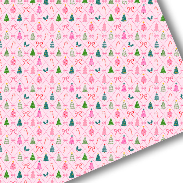 Pink Christmas Tree Bows Premium Faux Leather