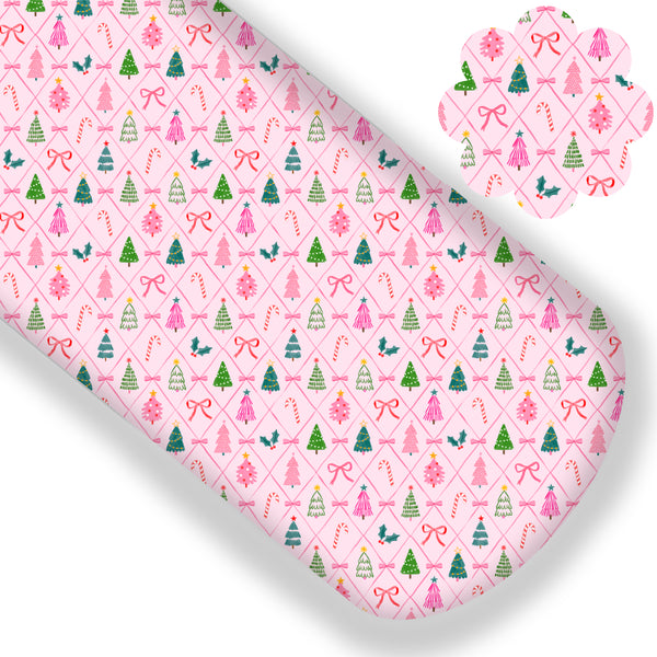Pink Christmas Tree Bows Premium Faux Leather