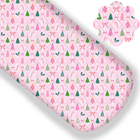 Pink Christmas Tree Bows Premium Faux Leather