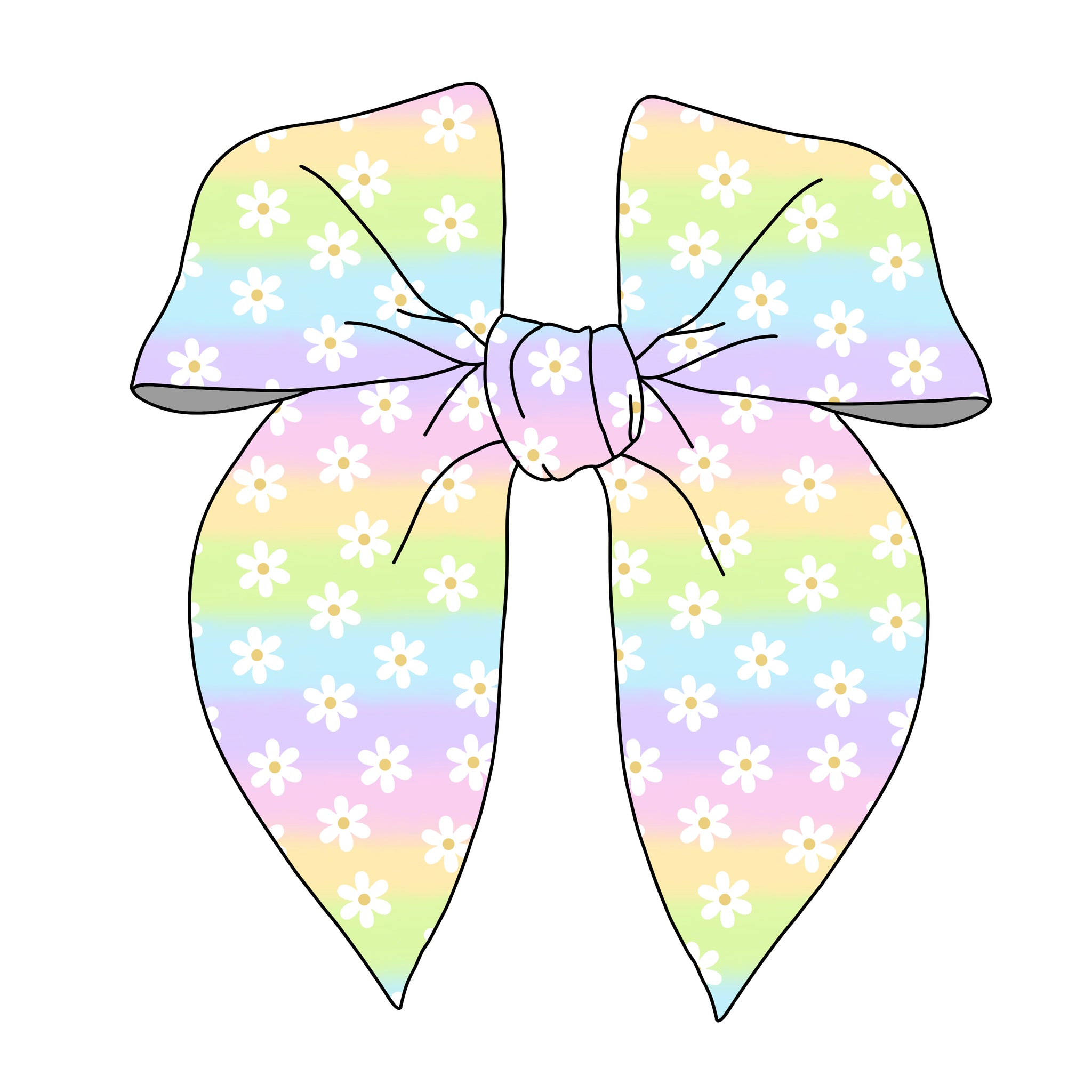 (PREORDER) PRE-TIED SURGED EDGE BOW-Pastel Rainbow Daisies