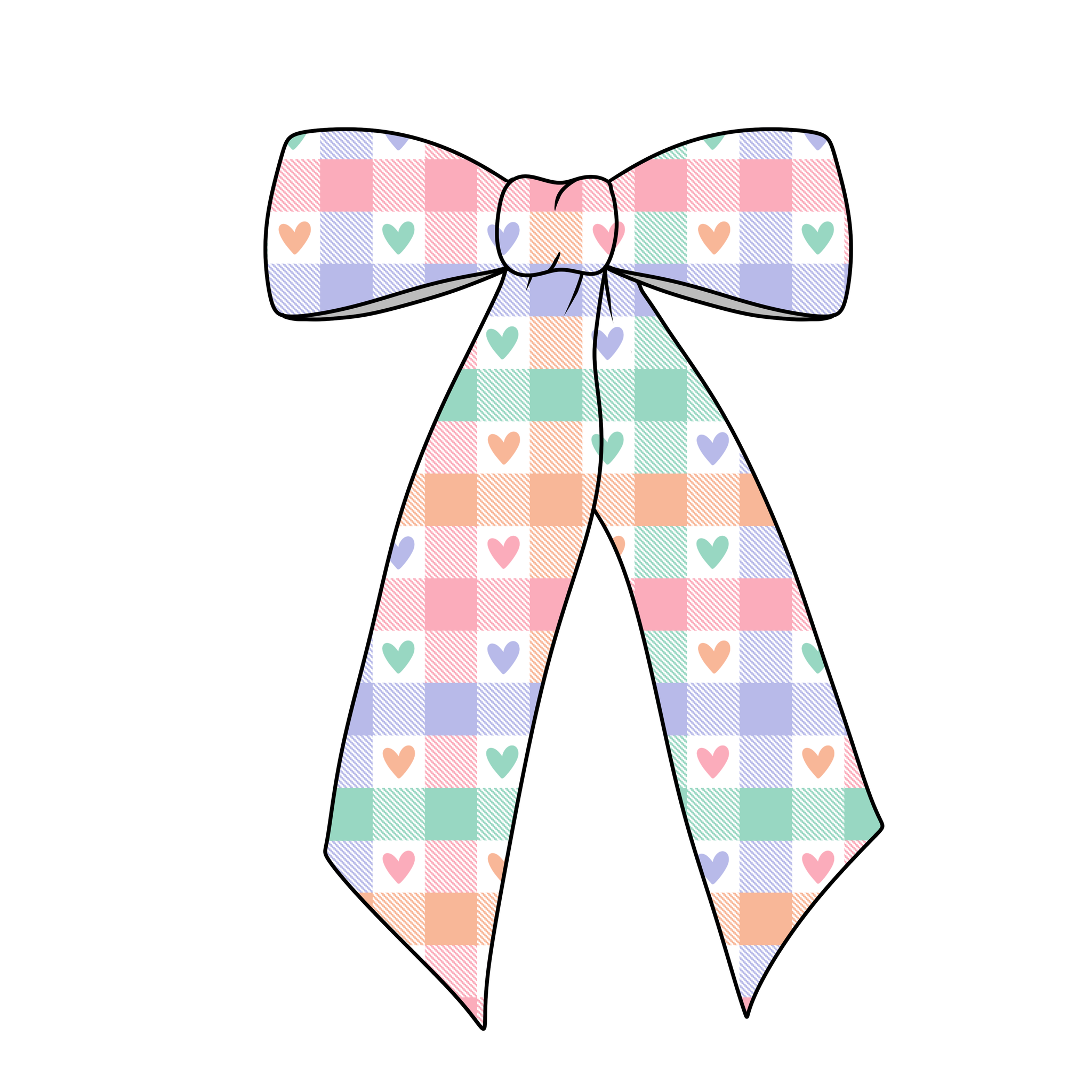 (PREORDER) PRE-TIED LONG TAILS BOW-Gingham Hearts