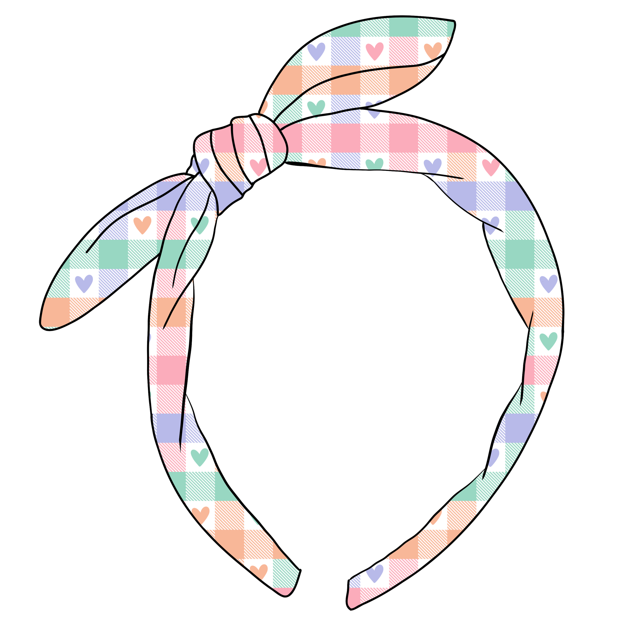 (PREORDER) KNOTTED BOW HEADBAND-Gingham Hearts