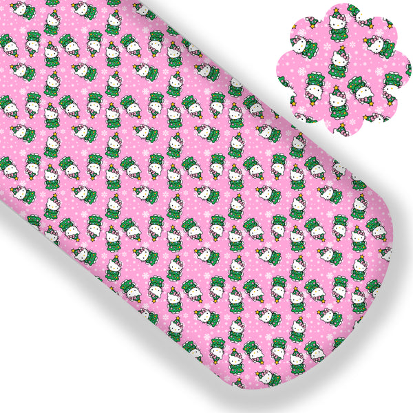 Pink Christmas Tree Kitty Premium Faux Leather