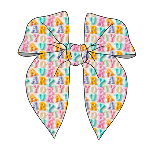 PRE-TIED SURGED EDGE BOW-Pastel Bubble Letters – Pink Sugar Supply