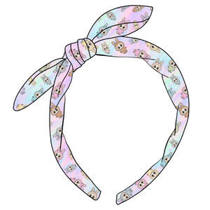 (PREORDER) KNOTTED BOW HEADBAND-Pastel Rainbow Labubu