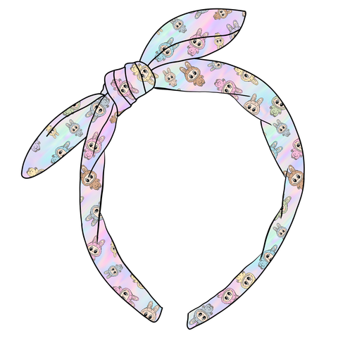 (PREORDER) KNOTTED BOW HEADBAND-Pastel Rainbow Labubu