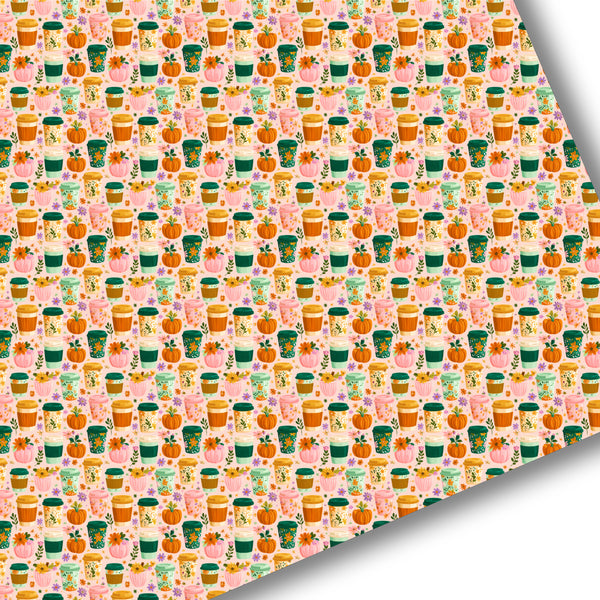Pumpkin Spice Latte Floral Premium Faux Leather