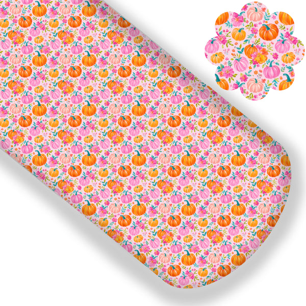Pretty Pink Pumpkin Floral Premium Faux Leather
