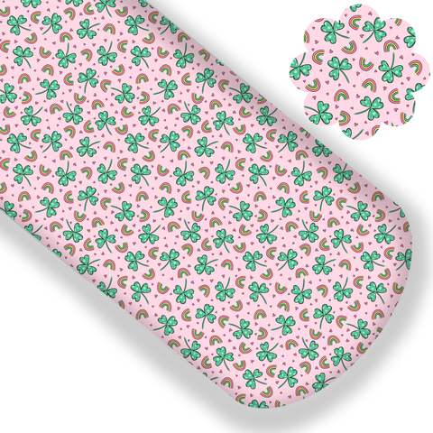 **READY TO SHIP!** Shamrocks and Rainbows Premium Faux Leather (PINK)