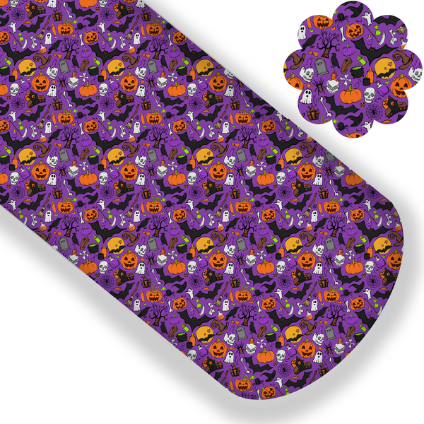 Purple Haunted Halloween Premium Faux Leather