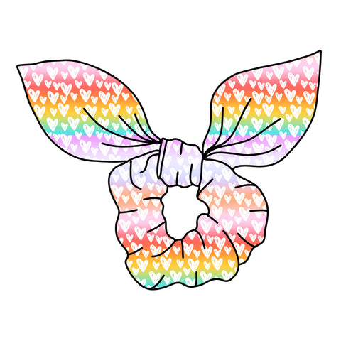 SCRUNCHIE-Rainbow Ombre Hearts