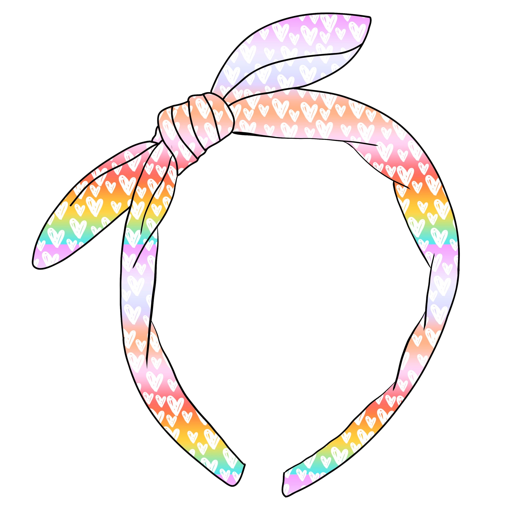 KNOTTED BOW HEADBAND-Rainbow Ombre Hearts
