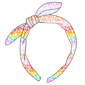 KNOTTED BOW HEADBAND-Rainbow Ombre Hearts
