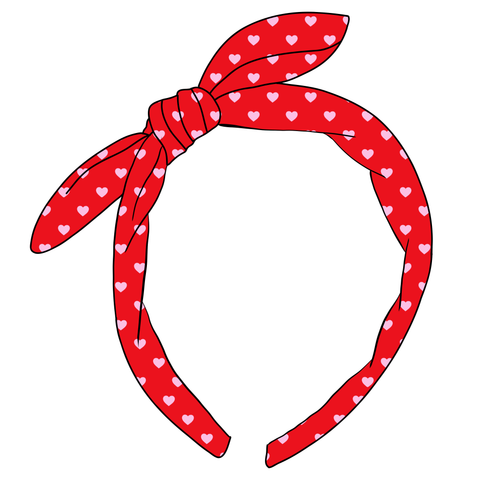 (PREORDER) KNOTTED BOW HEADBAND-Red/Pink Hearts
