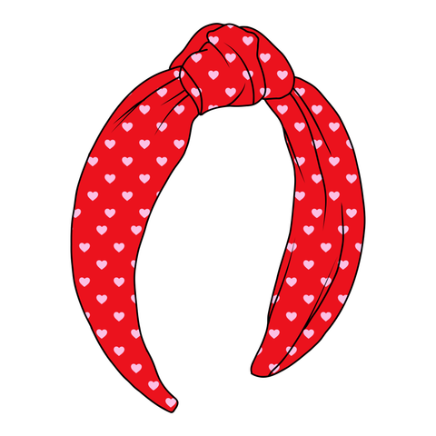 (PREORDER) TOP KNOT HEADBAND-Red/Pink Hearts