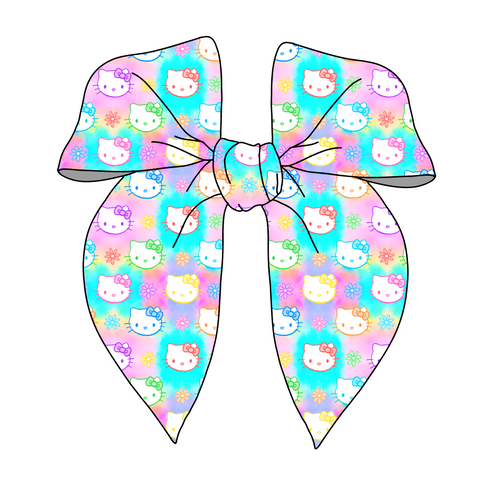 PRE-TIED SURGED EDGE BOW-Hello Rainbow Kitty