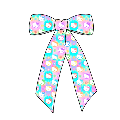 PRE-TIED LONG TAILS BOW-Hello Rainbow Kitty