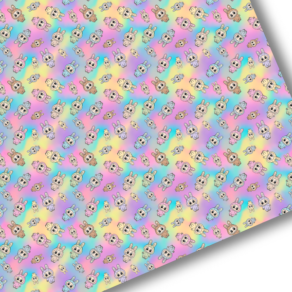 Rainbow Labubu Floral Premium Faux Leather