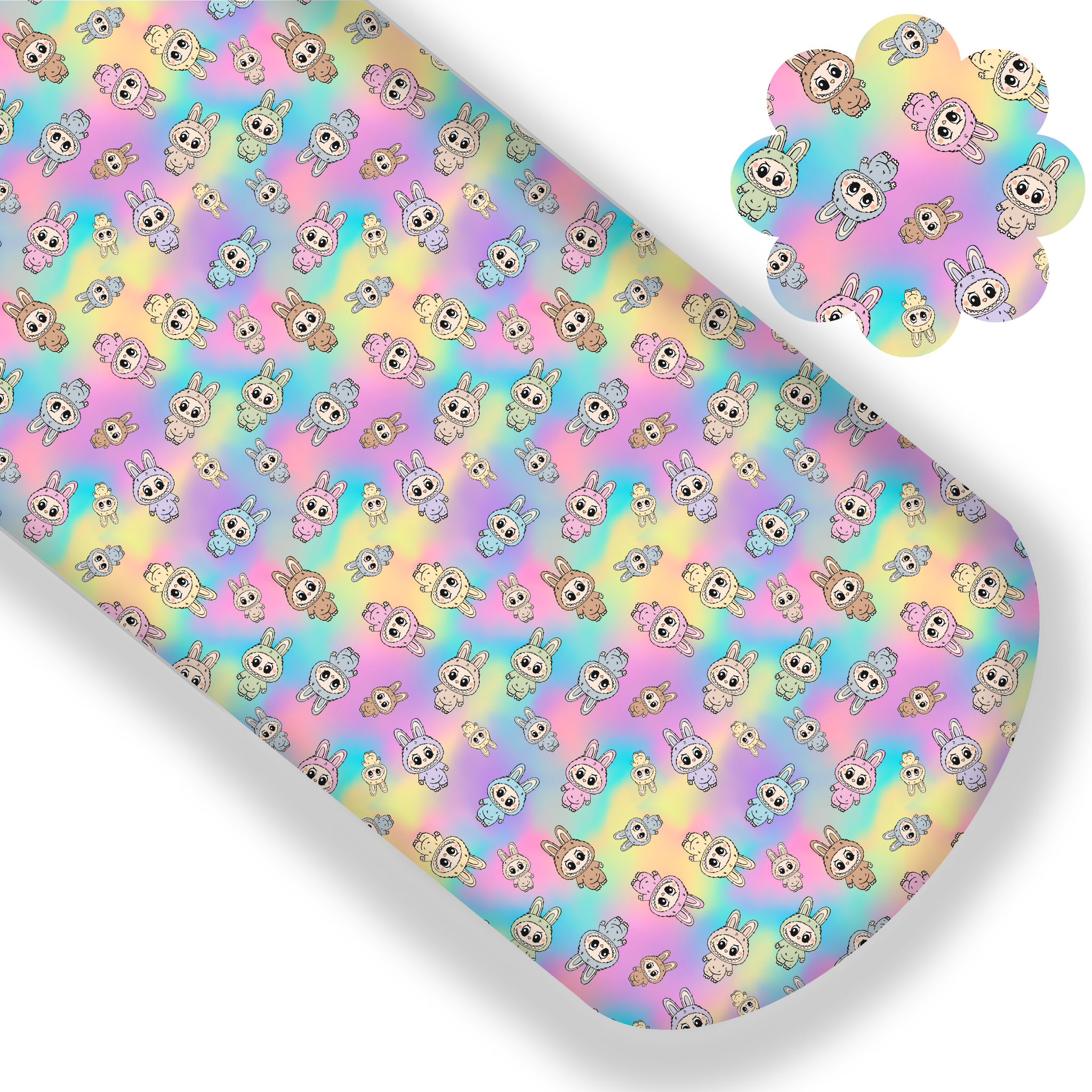 Rainbow Labubu Floral Premium Faux Leather