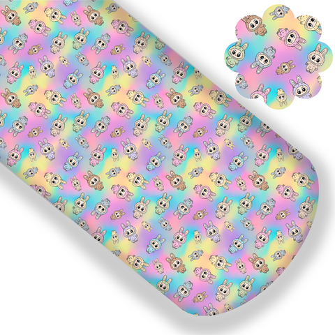 Rainbow Labubu Floral Premium Faux Leather