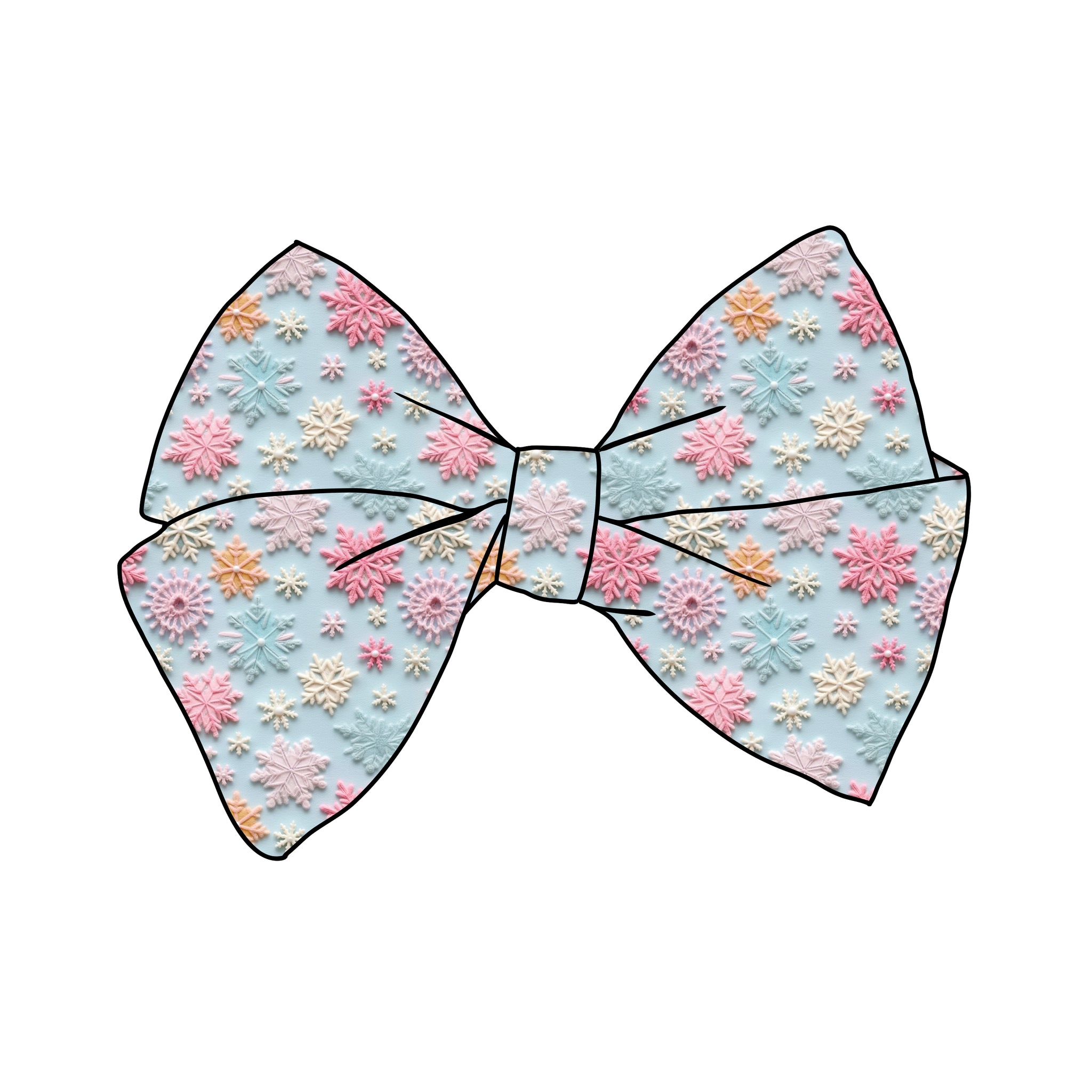 PRE-TIED BOW-"3D Embroidered" Blue Pastel Snowflakes