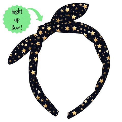 **PREORDER**💡LIGHT UP!** KNOTTED BOW HEADBAND-Black and Gold Stars