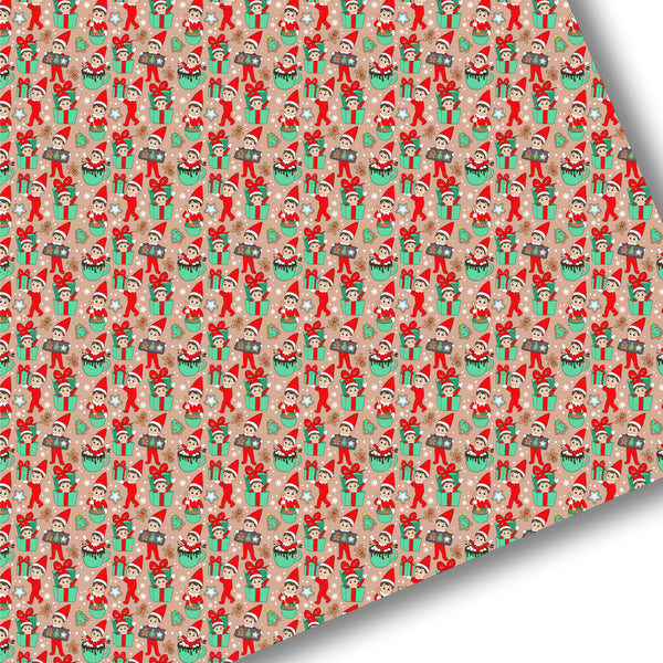 Holly Jolly Tan Elves Premium Faux Leather