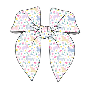 (PREORDER) PRE-TIED SURGED EDGE BOW-Unicorn Floral